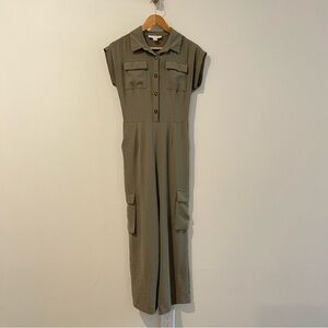 Monteau Women’s Olive Green Button-Up Jumpsuit Size XS
